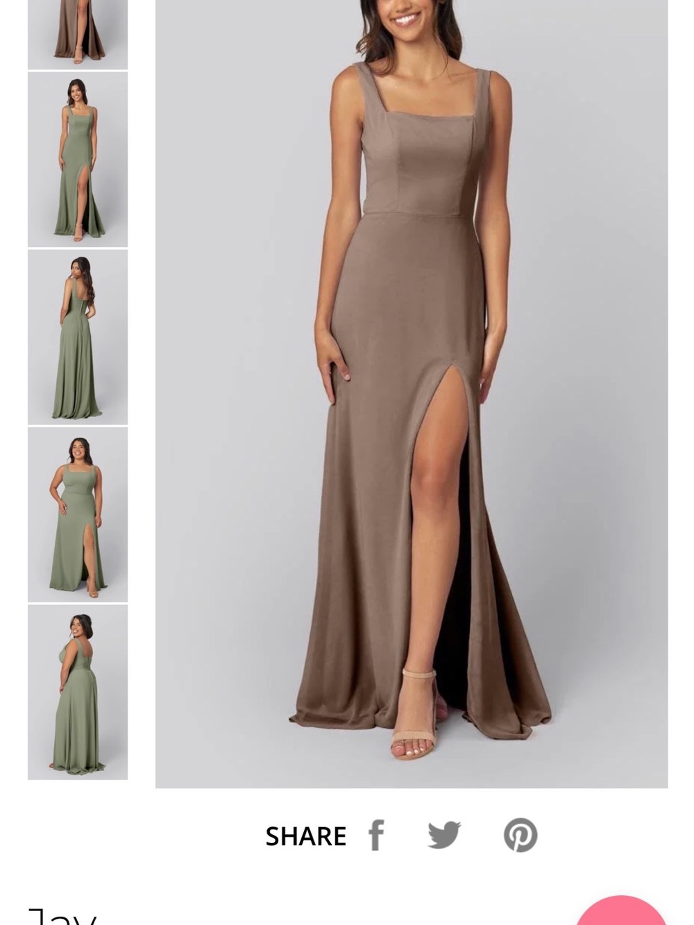 Satin Square Neck Maxi Dress with High Front Slit - Taupe